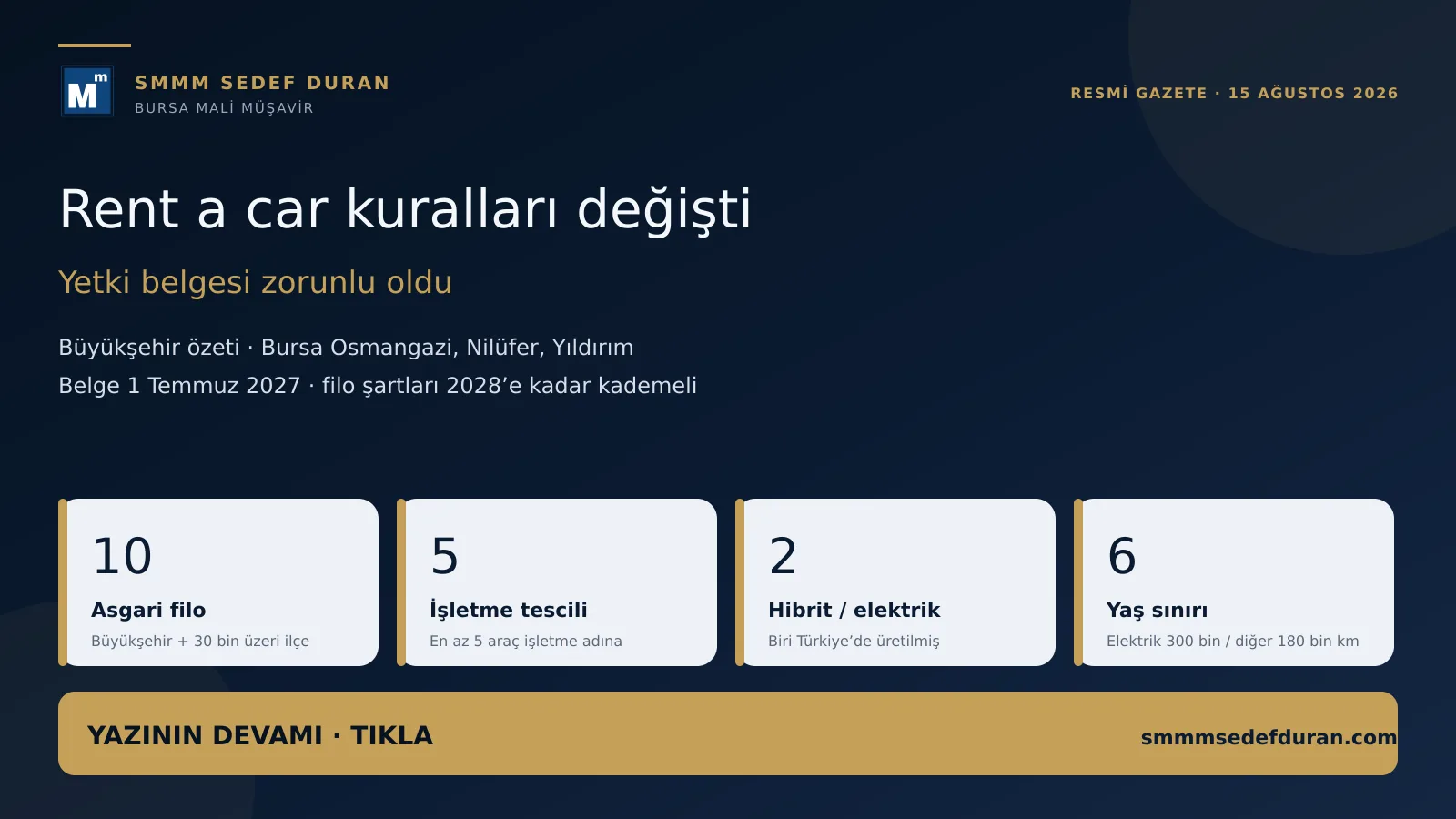 Rent a car yetki belgesi: 10 araç, 5 tescil, 2 hibrit, 6 yaş — SMMM Sedef Duran